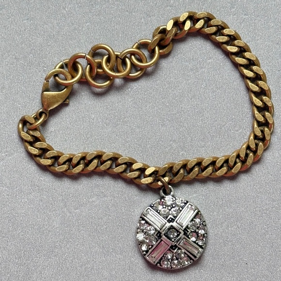 LULU FROST for POPSUGAR Bracelet Crystal Charm Matte Brass Links Dust Bag - Picture 1 of 10